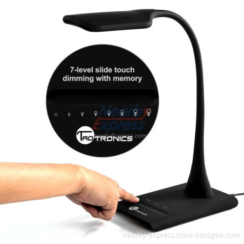 No Ghosting No Glaring Protective Timer Gooseneck Rotatable Touch Sensor LED Desk Lamp 7 Levels Dimming With Memory For Reading
